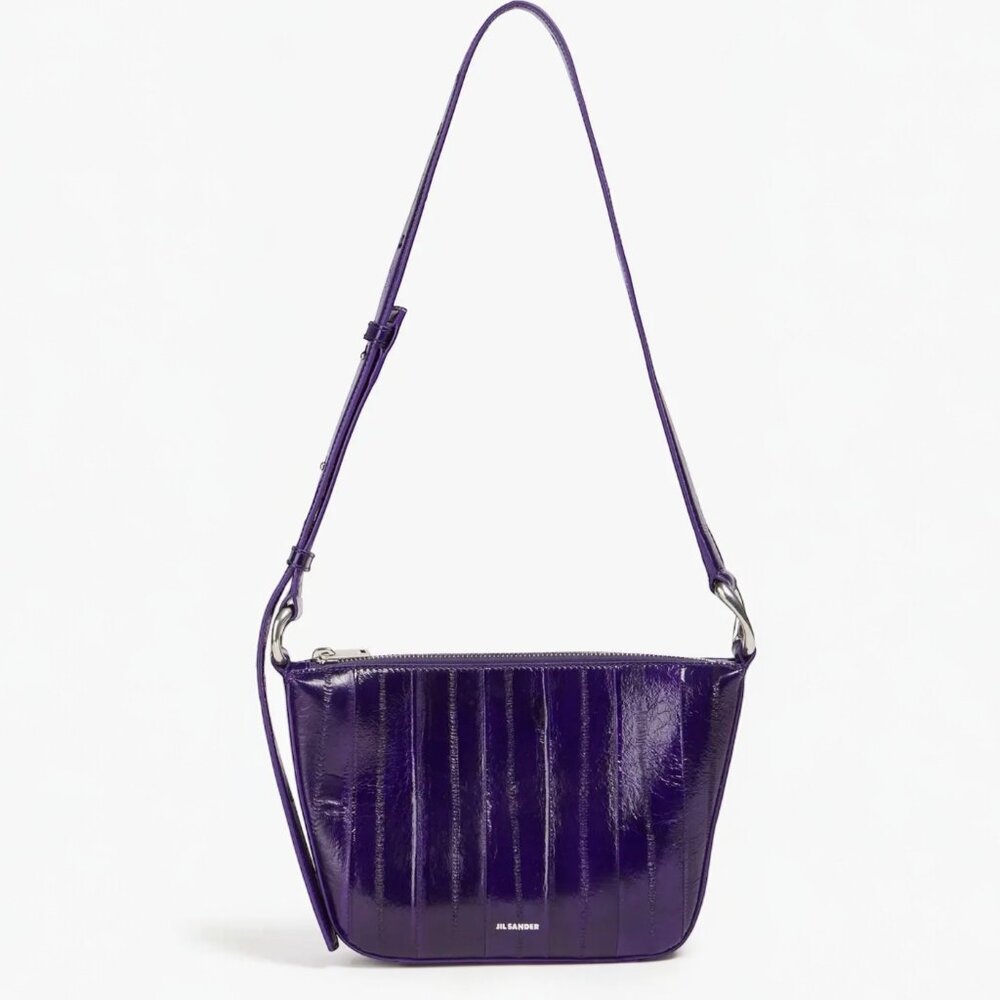 NWT Jil Sander Fish Skin Metallic Shoulder Bag - Black - With Dustbag MSRP $1920